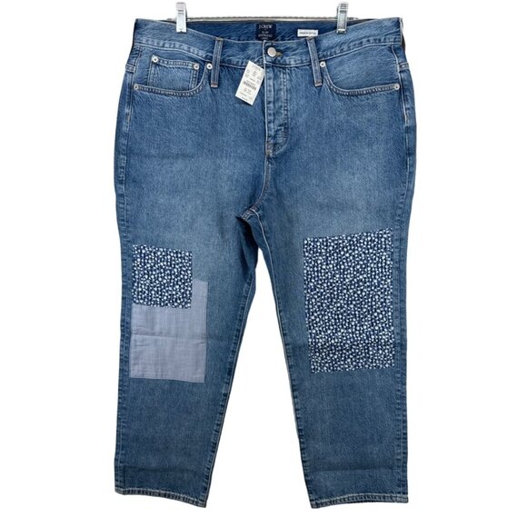 J.Crew Factory Women Jeans Sz 33 Petite Slim Boyfriend Premium Patchwork Boho - Picture 1 of 15